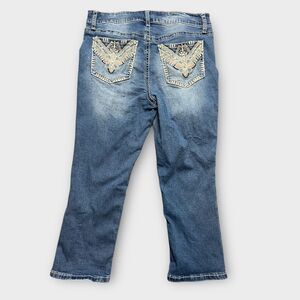 A.N.A A New Approach Cropped Jeans Women's Size 10 Blue Mid Rise Embellished